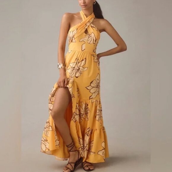 NWT Hutch Floral Halter Maize Yellow Maxi Dress Tropical Summer Vacation - Picture 1 of 6